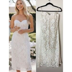 HELSI Wedding Dress S White Floral Sequin Lace Bridal Shower Reception Rehearsal